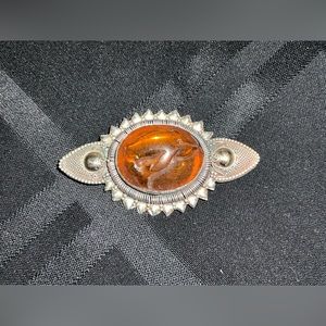 Vintage Sterling Silver Amber Dolphin Brooch